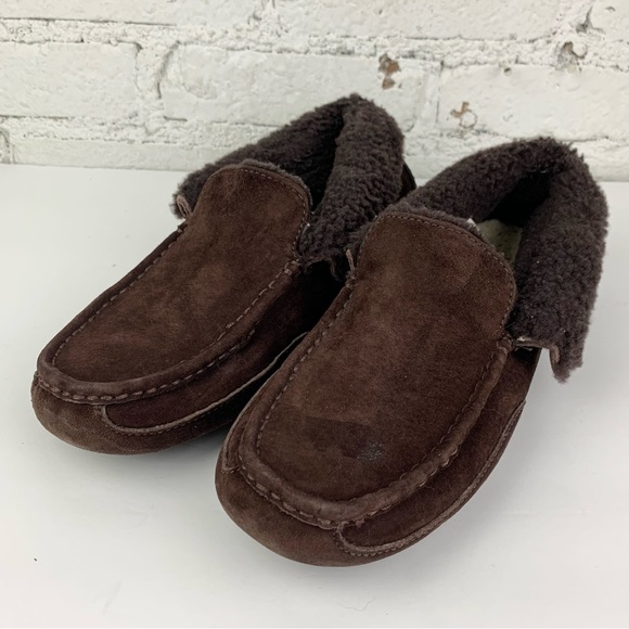 UGG Grant Dark Brown Shearling Lined Slipper Moccasin Loafers 9 - Picture 1 of 10